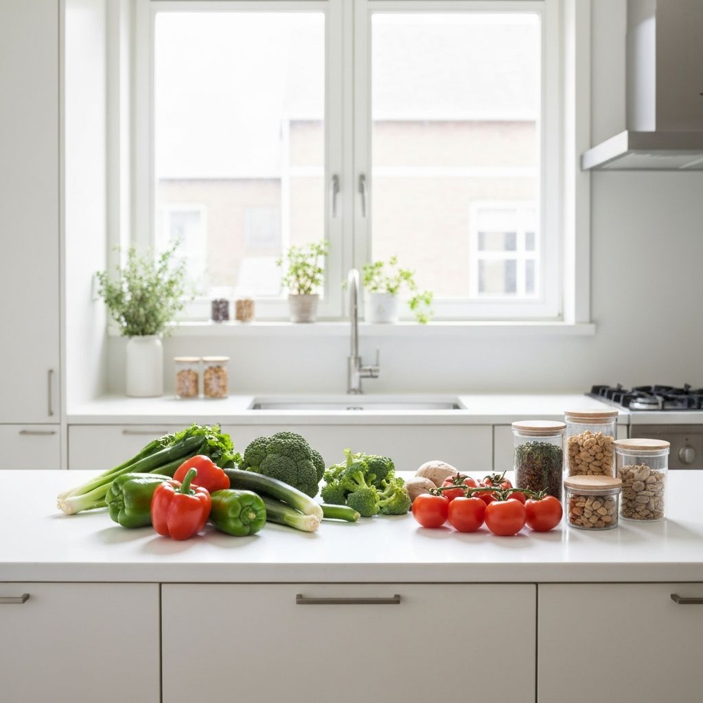 Helle Küche mit natürlichen Lebensmitteln